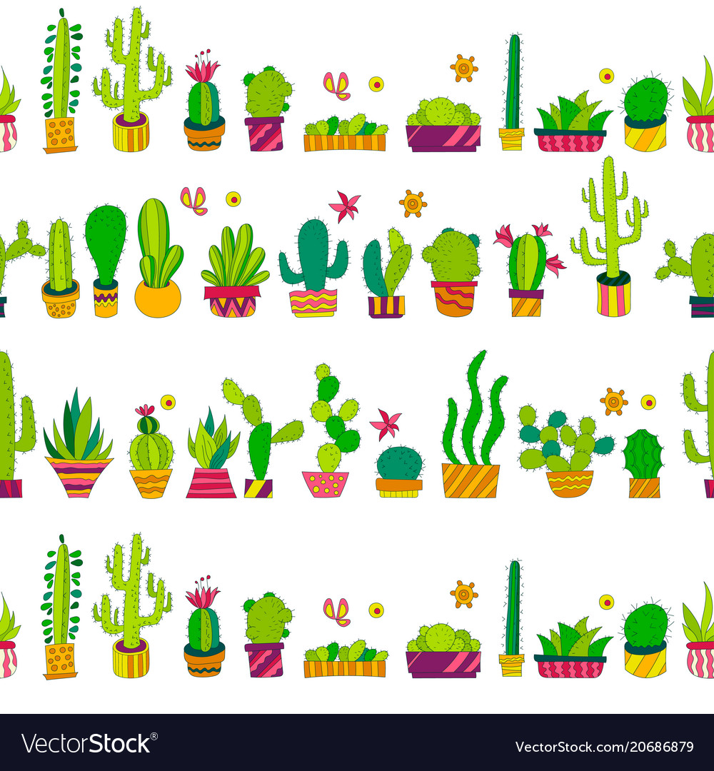 Seamless pattern with cactus