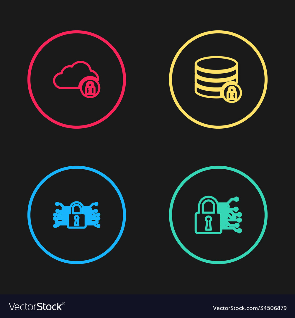 Set line cyber security server with lock Vector Image Set line cyber security server with lock