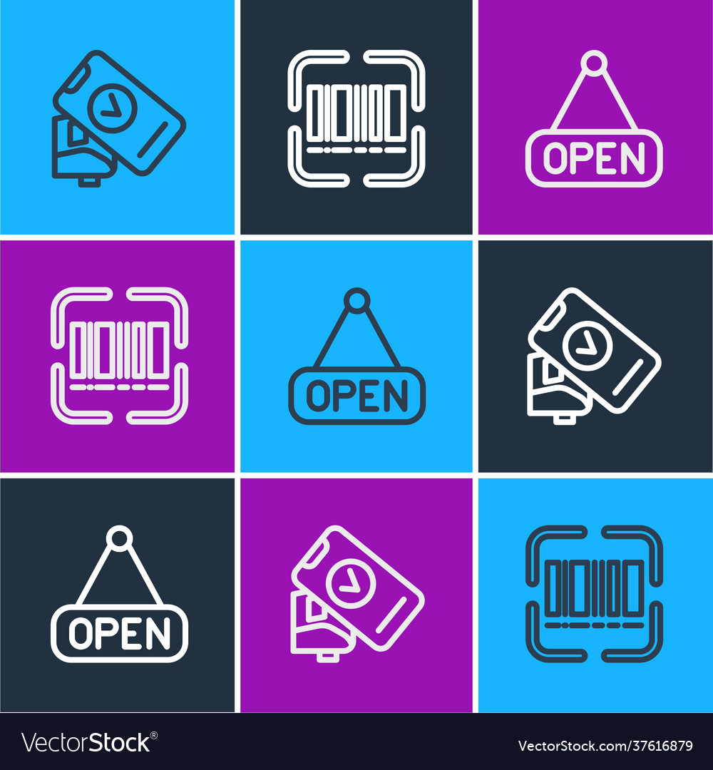 Set line pos terminal hanging sign with open vector image Set line pos terminal hanging sign with open