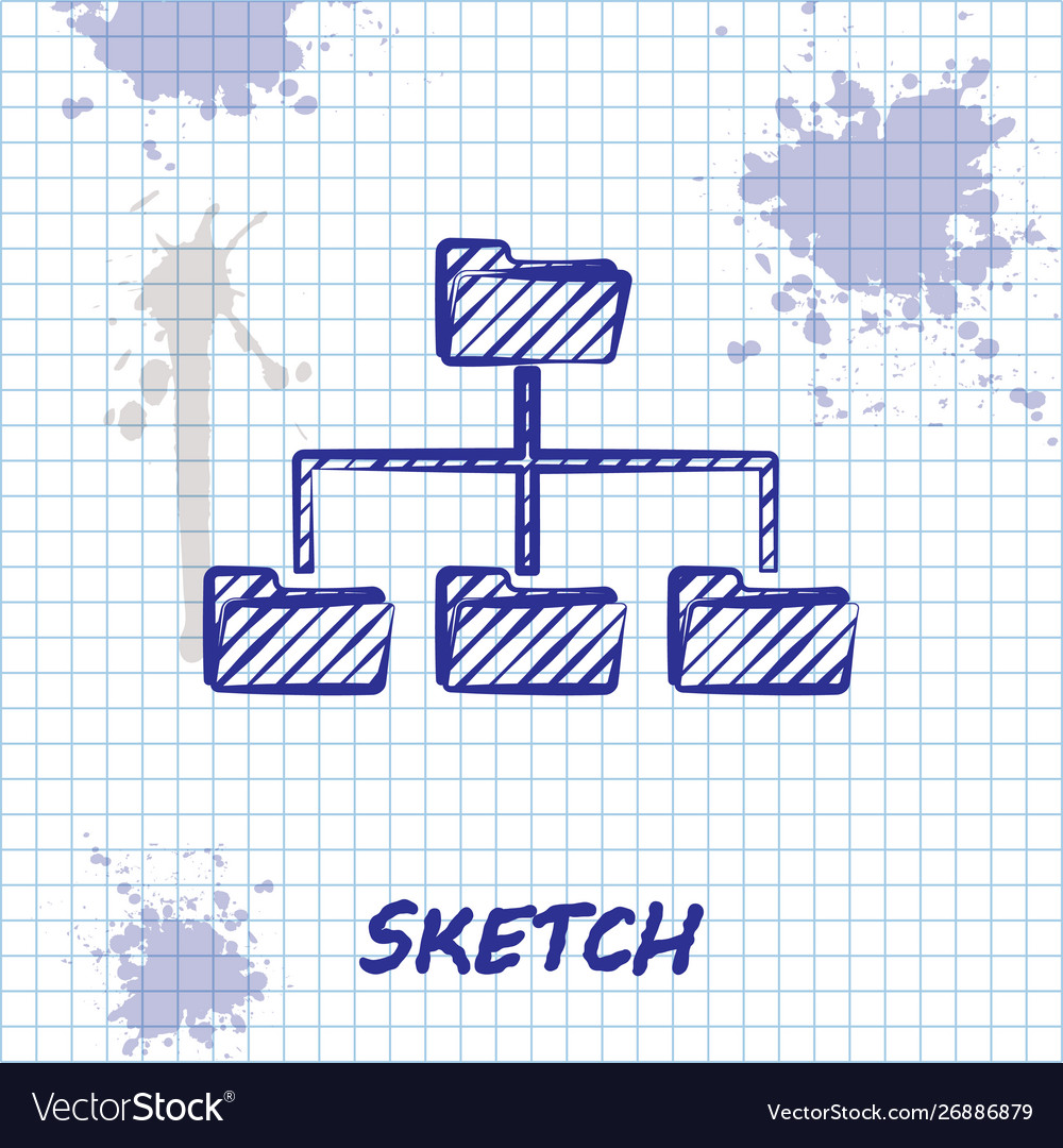 Sketch line folder tree icon isolated on white vector image Sketch line folder tree icon isolated on white