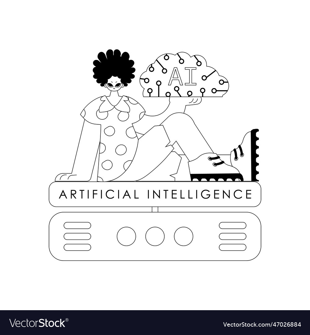 Ai man and server in linear style based around vector image Ai man and server in linear style based around