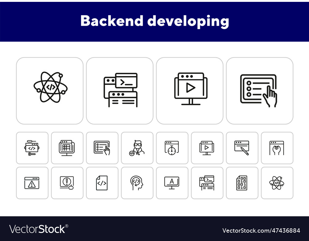 Backend developing line icon set