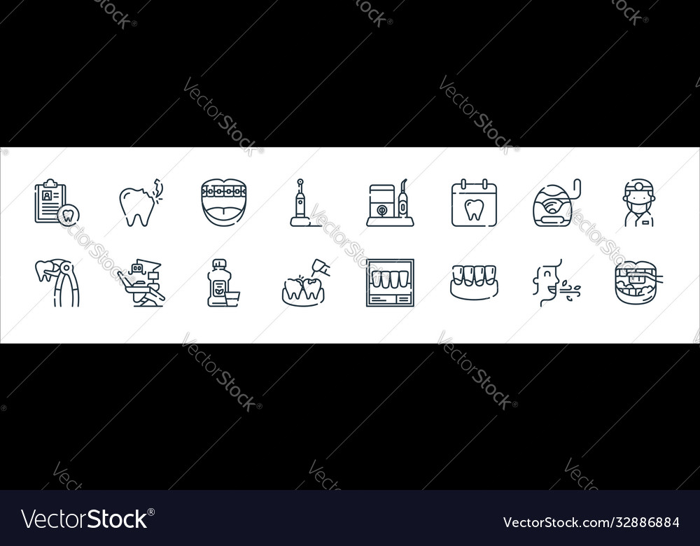 Dental care line icons linear set quality