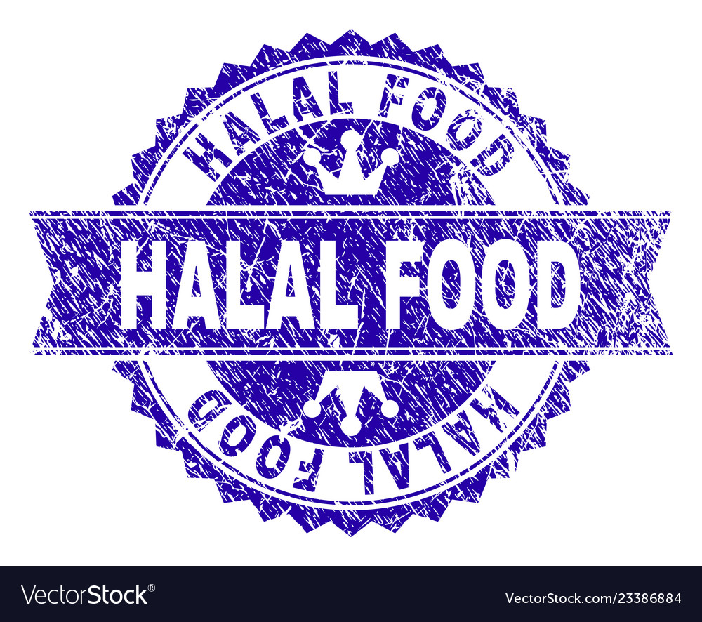 Grunge textured halal food stamp seal with ribbon