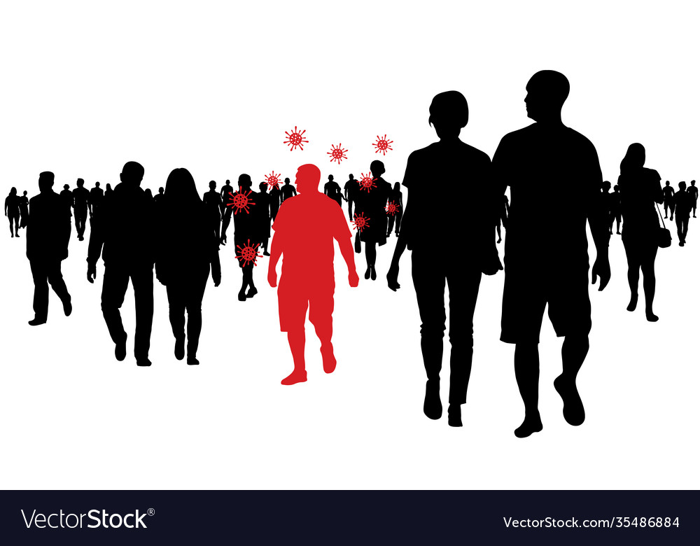 Infected man covid-19 walking among crowd vector image Infected man covid-19 walking among crowd