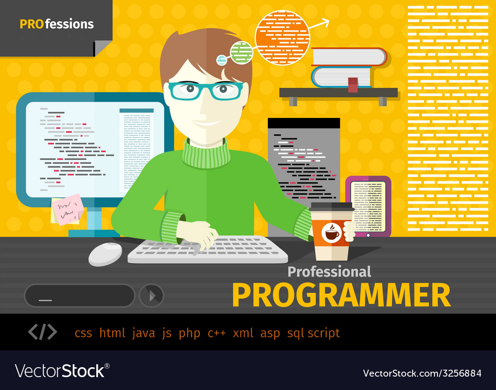 Male Programmer Working on Computer
