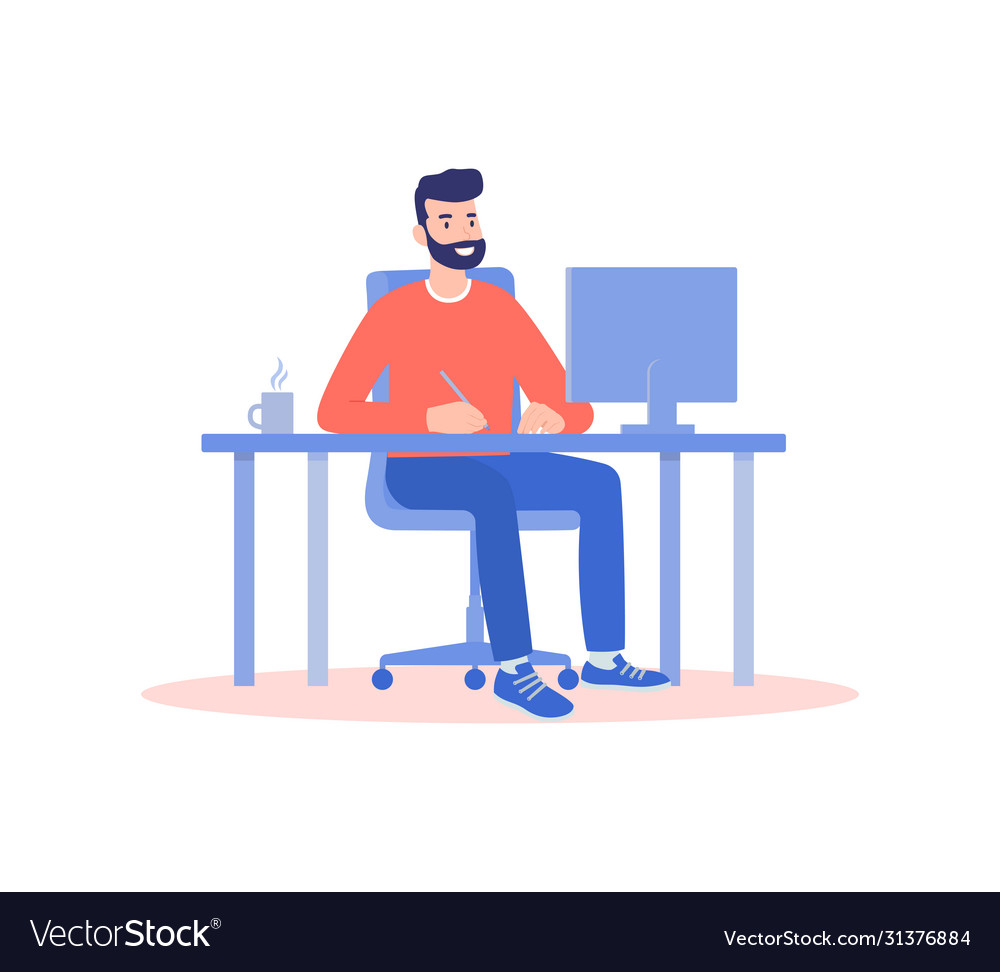 Man Working on Computer - Remote Work Concept
