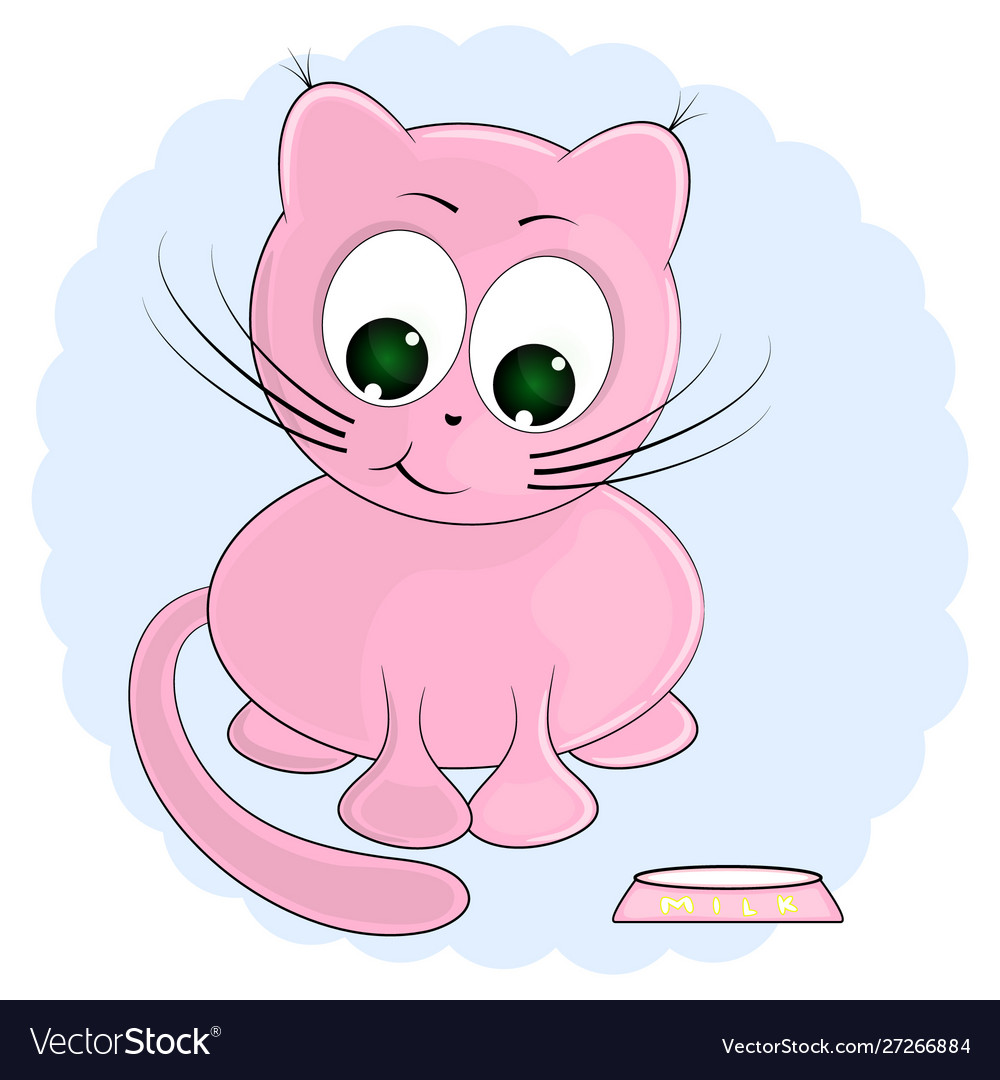 Pink cat and milk cartoon