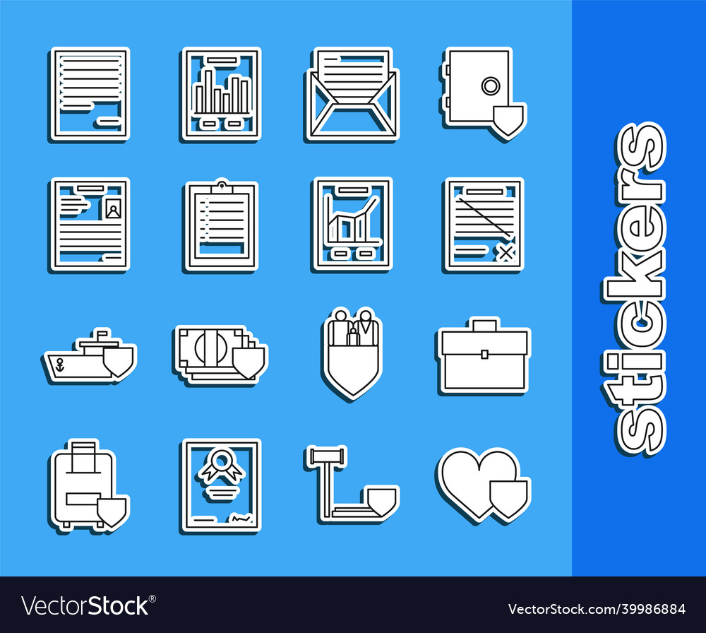 Set line heart with shield briefcase delete file vector image Set line heart with shield briefcase delete file
