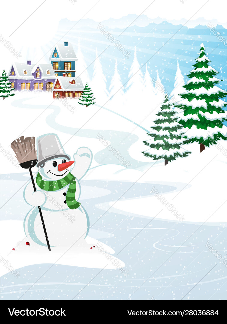 Vector Snow Village Landscape Winter Village Houses Mountains Hills