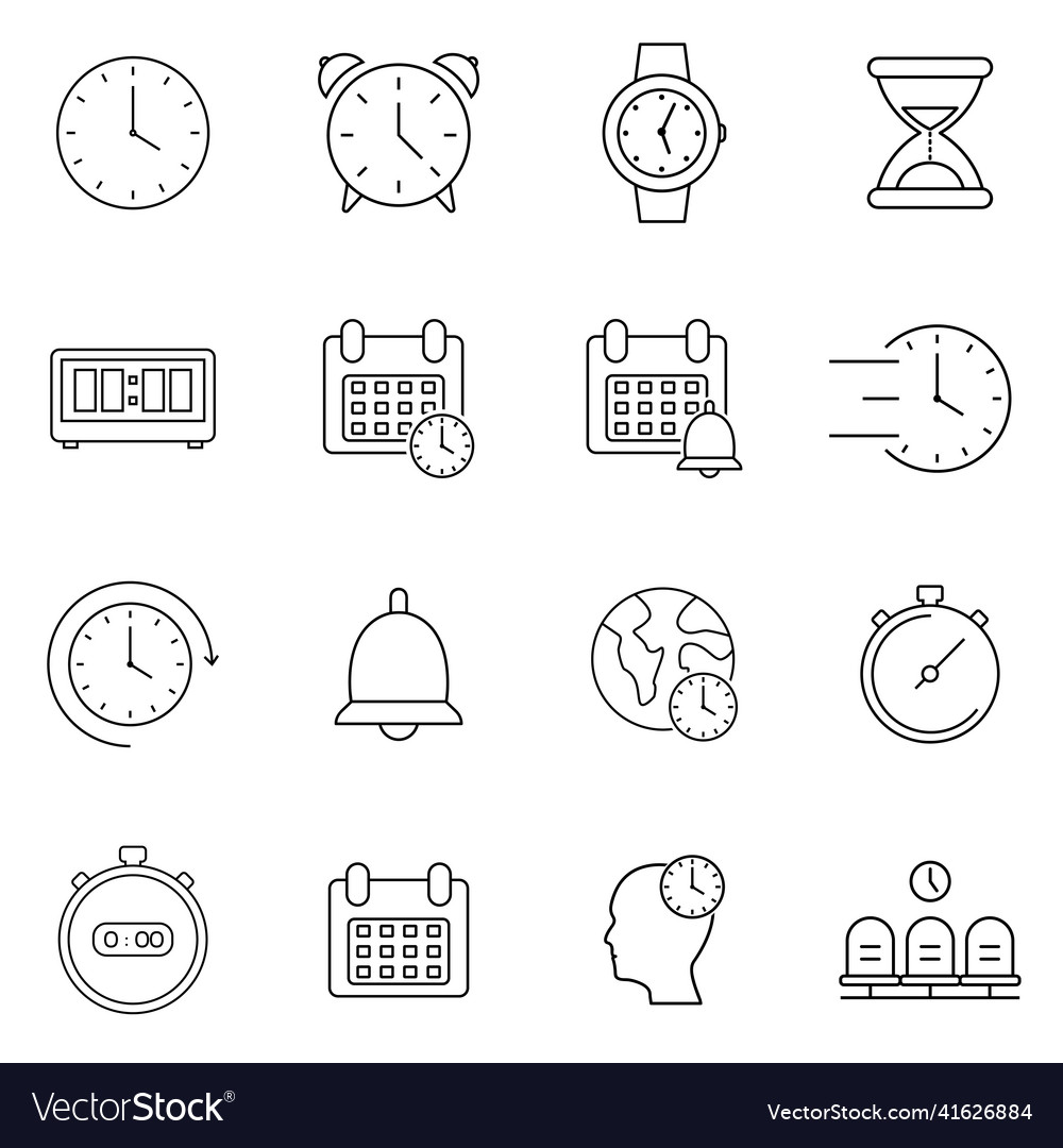 Thin line simple icon set related to time vector image Thin line simple icon set related to time
