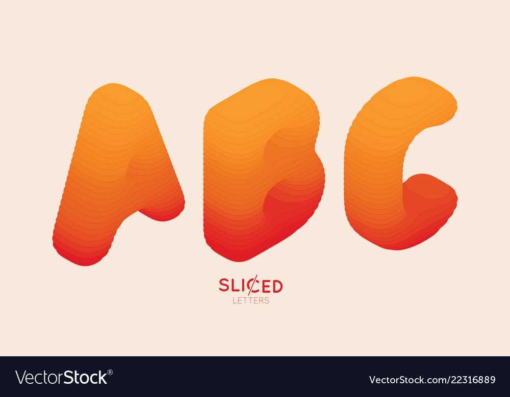 Abstract paper cut sliced letters with color