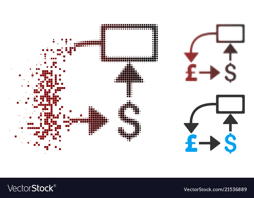 Decomposed pixel halftone pound dollar flow chart