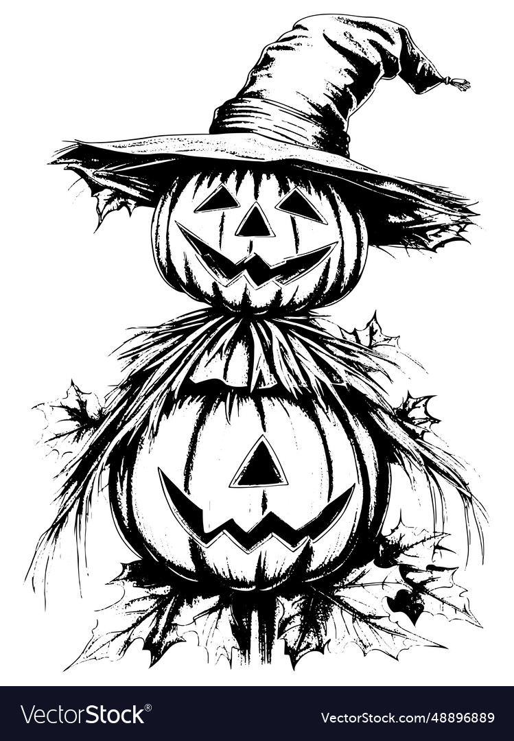 Doodle scarecrow from pumpkin on white