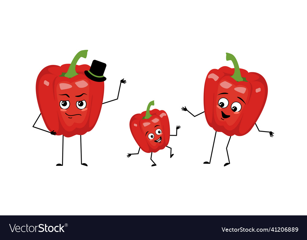 Family of pepper characters with happy emotions