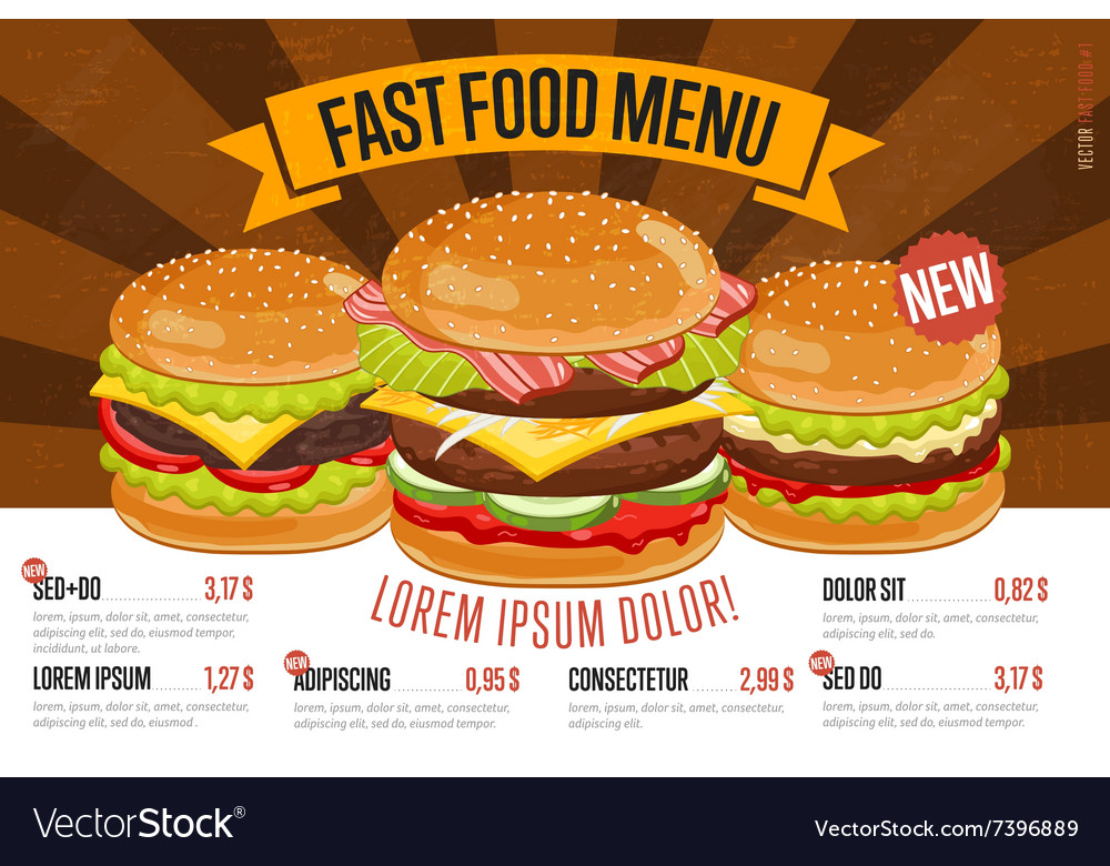 Fast food menu template Royalty Free Vector Image