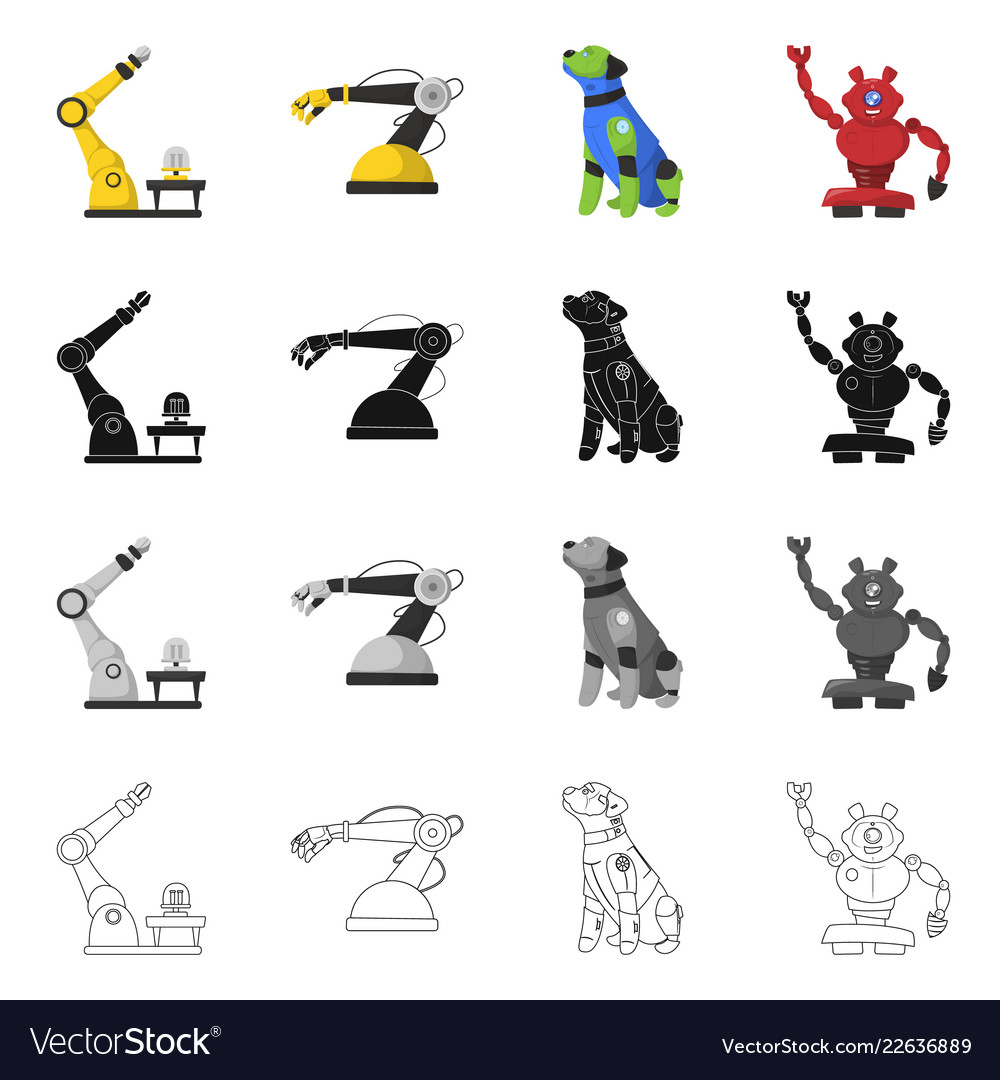 Isolated object of robot and factory logo set