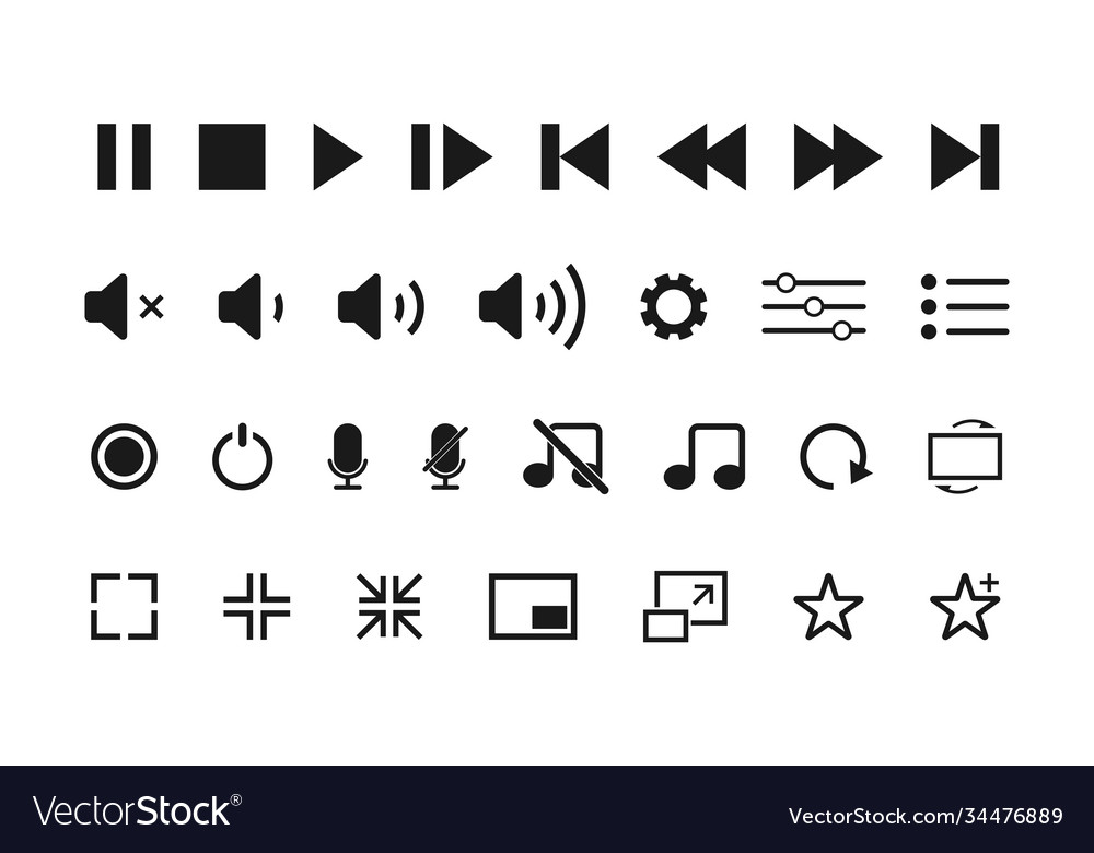 Media player icons set video and audio controller vector image Media player icons set video and audio controller