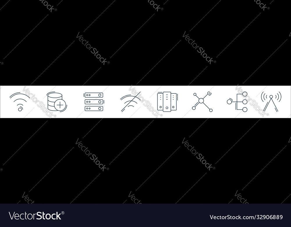 Network and database line icons linear set