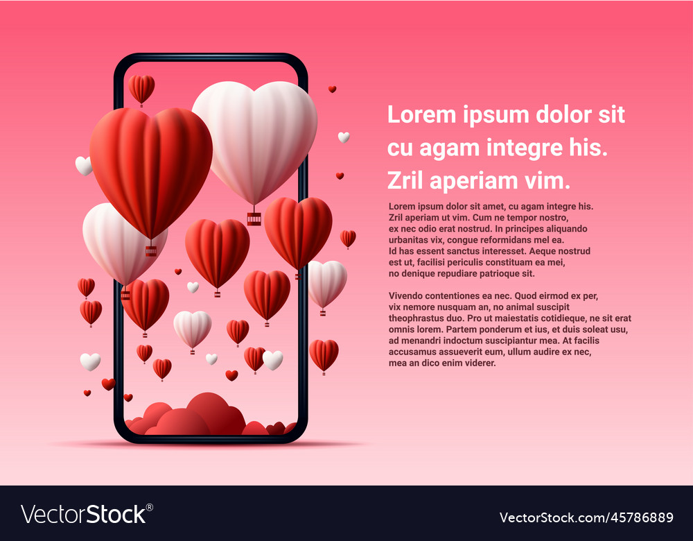 Paper cut hearts on smartphone screen happy