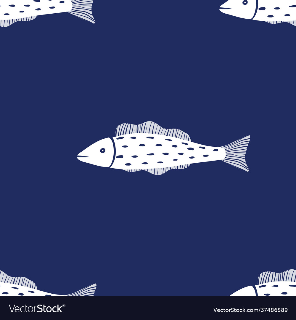 Seamless pattern with fishes monochrome