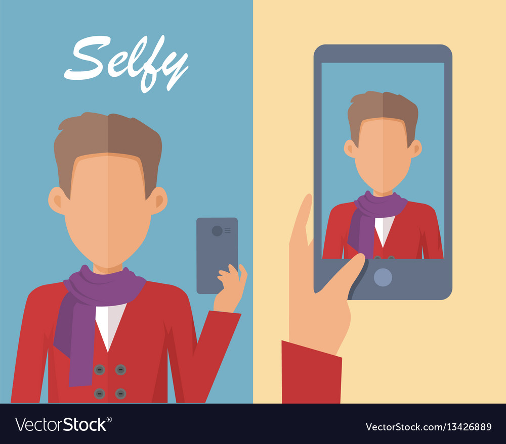 Selfy on smartphone young man taking self vector image Selfy on smartphone young man taking self