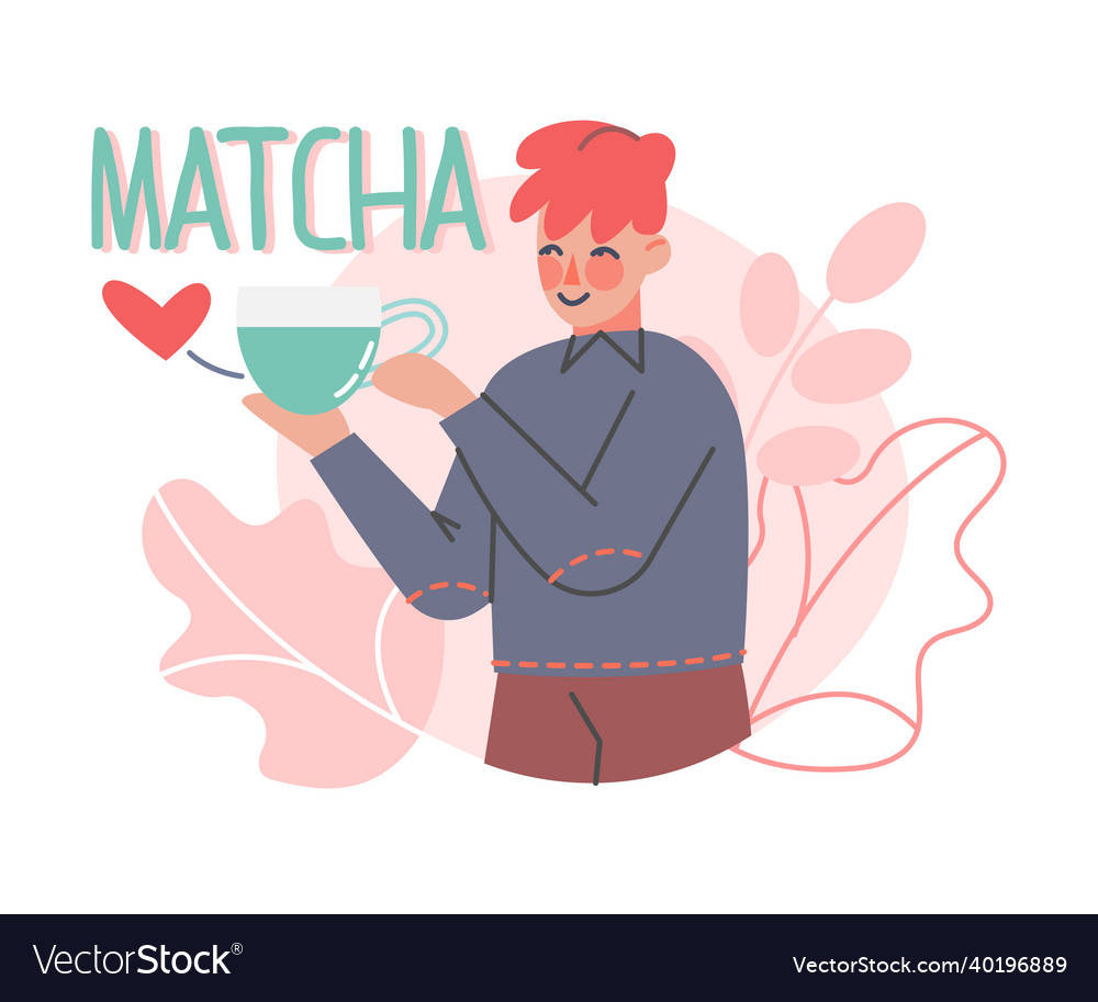 Tea time break with redhead man character enjoying Vector Image Tea time break with redhead man character enjoying