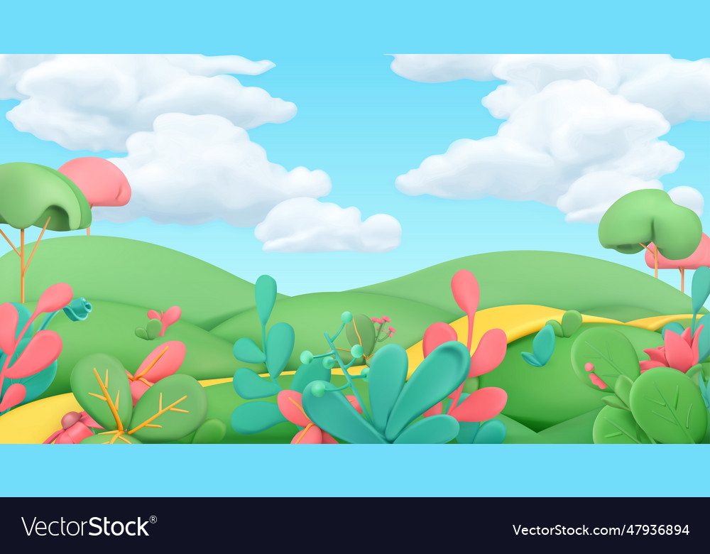 Cartoon spring landscape art 3d background Vector Image