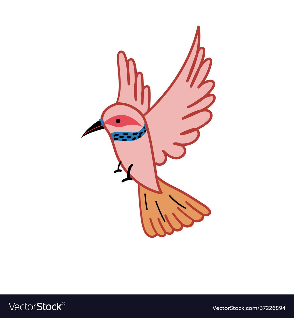 Flat icon pink flying hummingbird