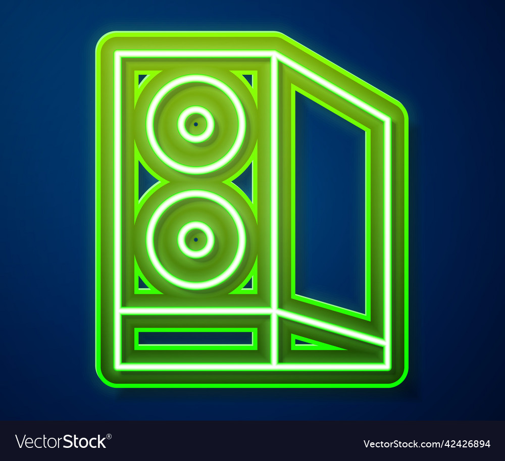 Glowing neon line case of computer icon isolated