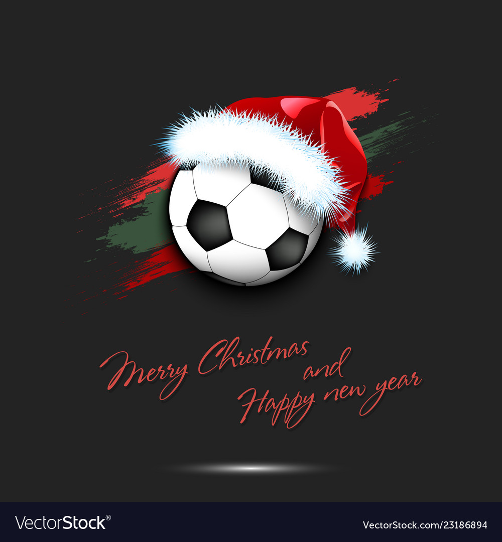 New year and soccer ball in santa hat