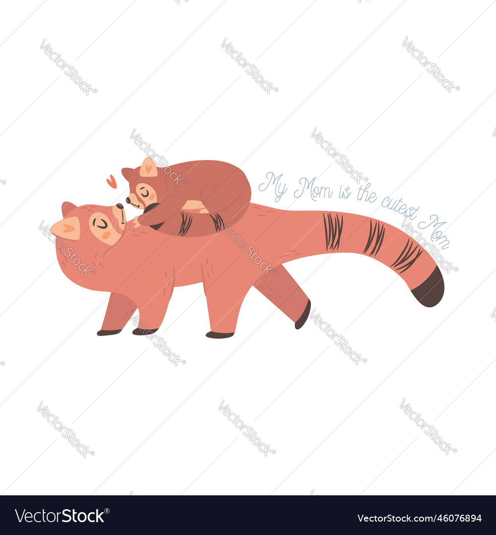 Red panda mama with baby happy mothers day Vector Image