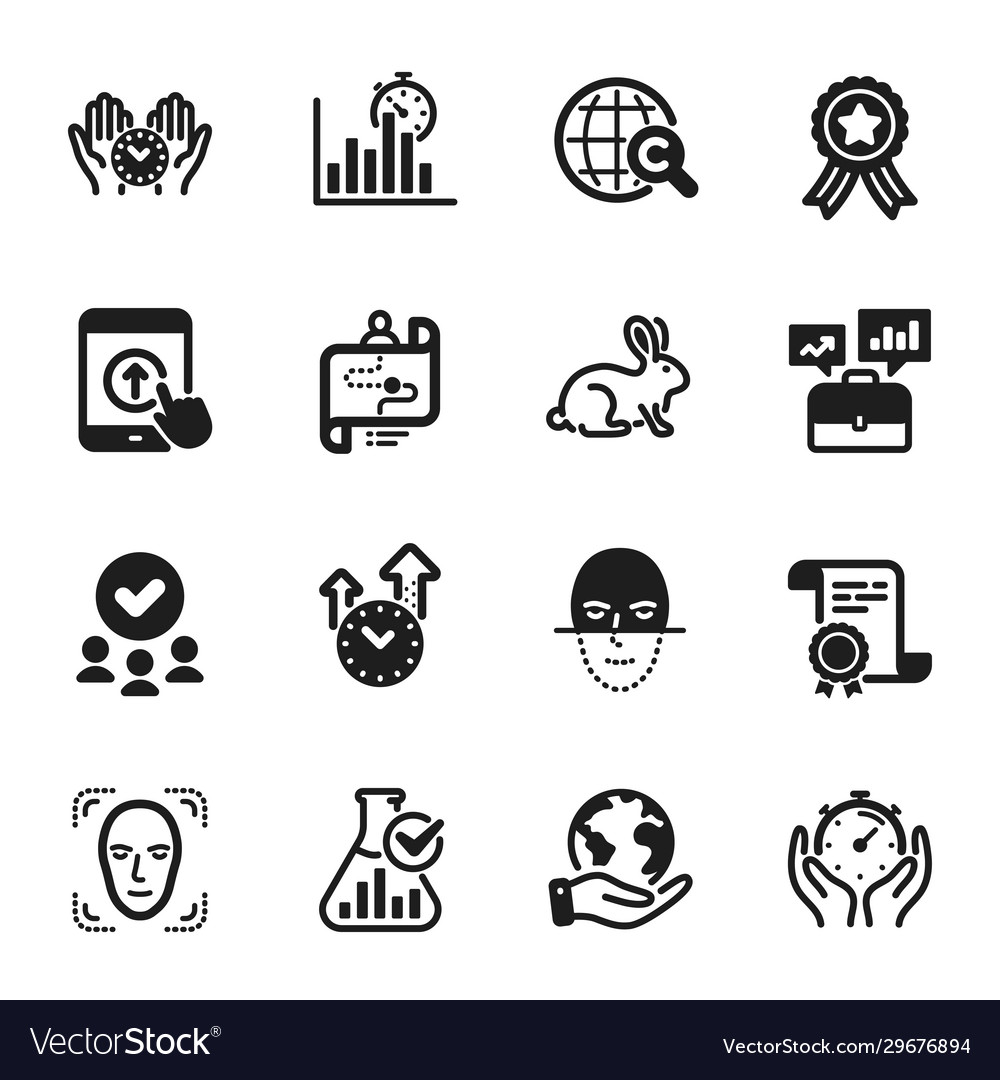 Set science icons such as face detection time vector image Set science icons such as face detection time