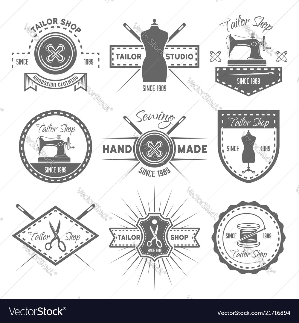 Tailor shop set of monochrome emblems Royalty Free Vector