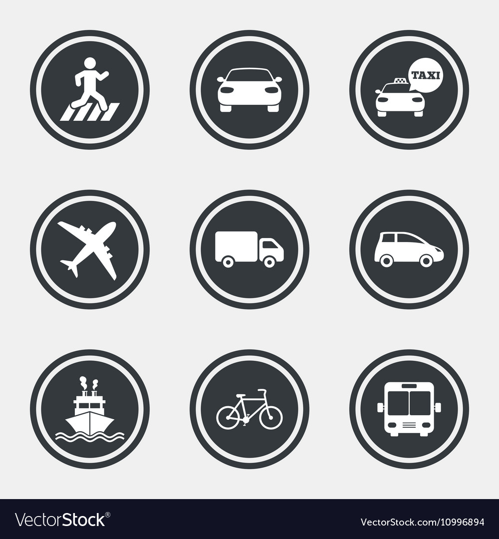 transport icons car bike bus and taxi signs vector image bike signs
