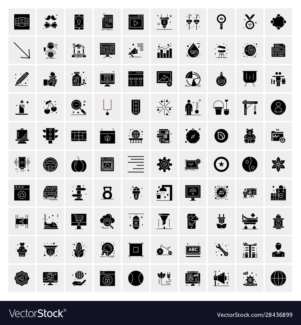 100 solid business icons for web and print Vector Image 100 solid business icons for web and print