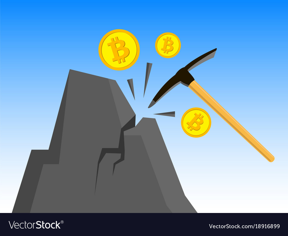 Bitcoin mining concept with pickax
