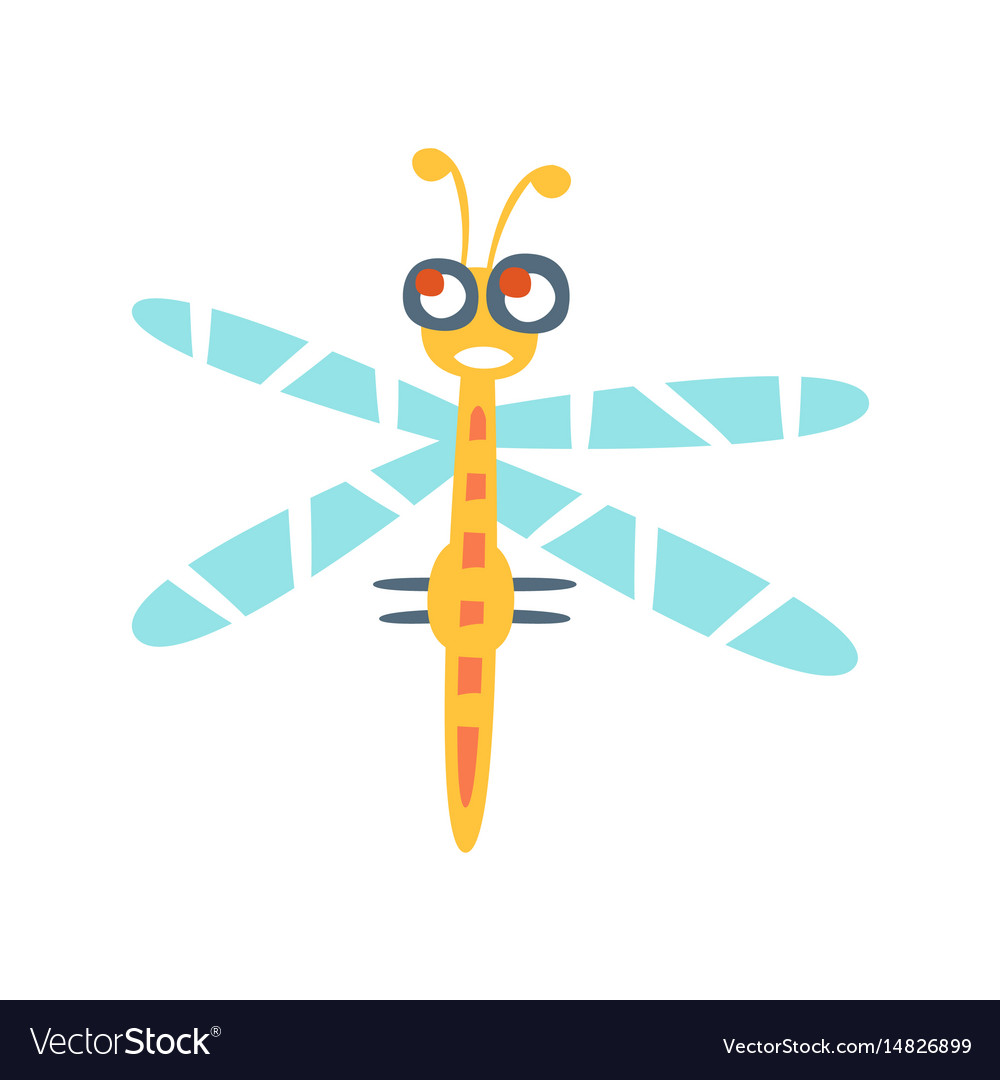 Cartoon funny dragonfly colorful character