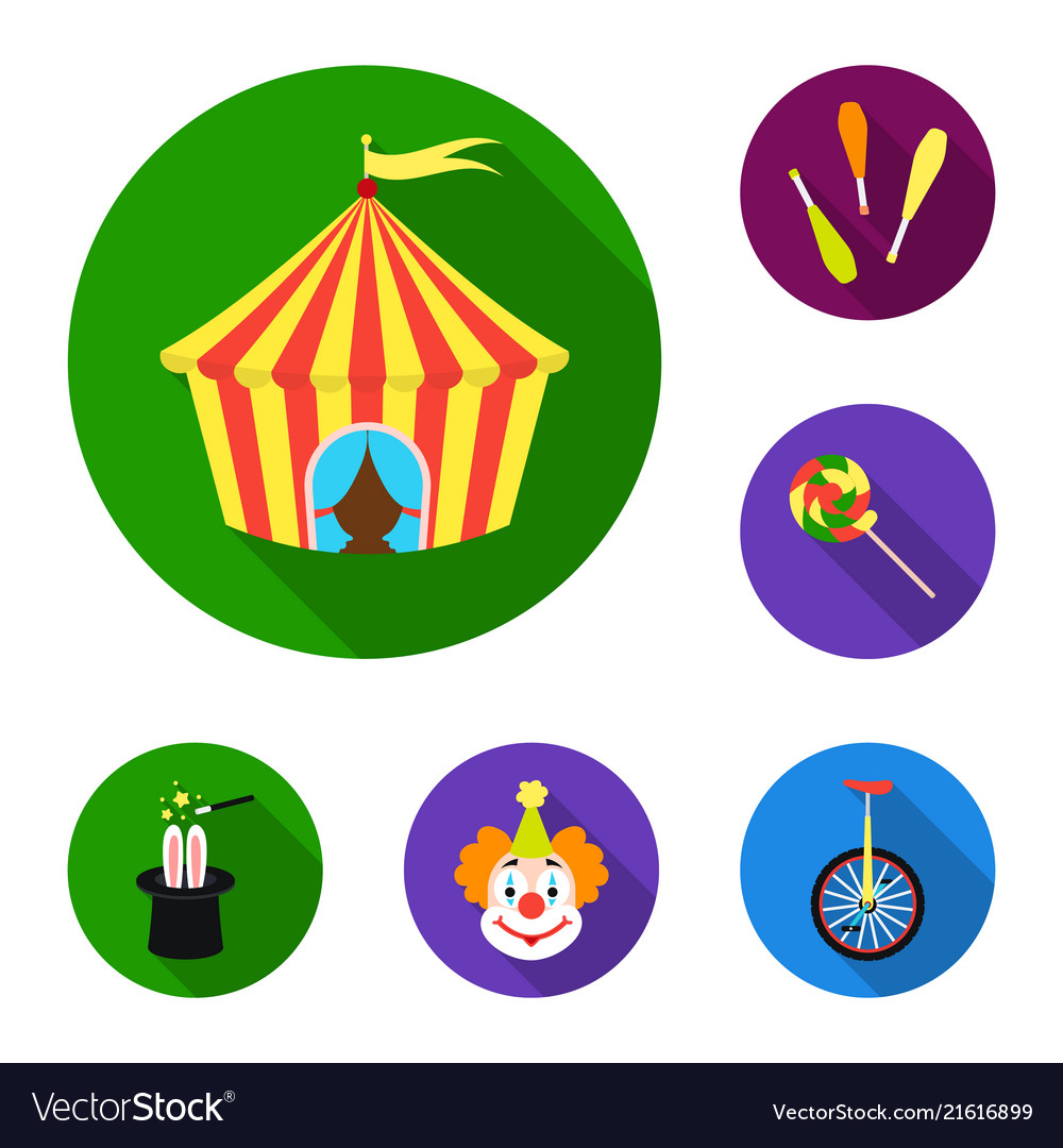 Circus and attributes flat icons in set collection vector image Circus and attributes flat icons in set collection