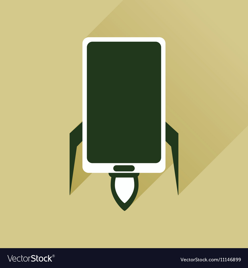 Flat web icon with long shadow mobile rocket
