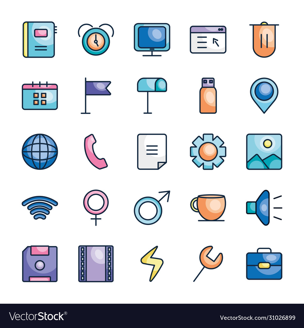 Global sphere and user interface icon set line
