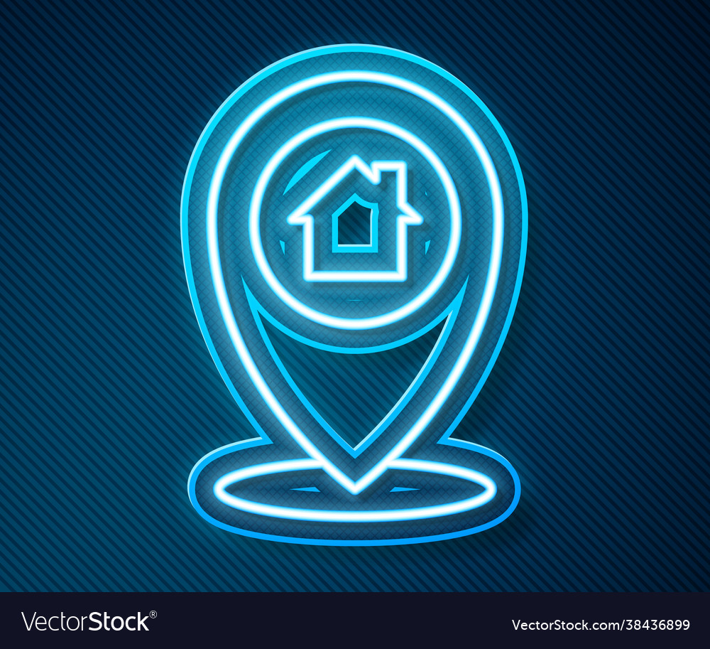 Glowing neon line map pointer with house icon vector image Glowing neon line map pointer with house icon