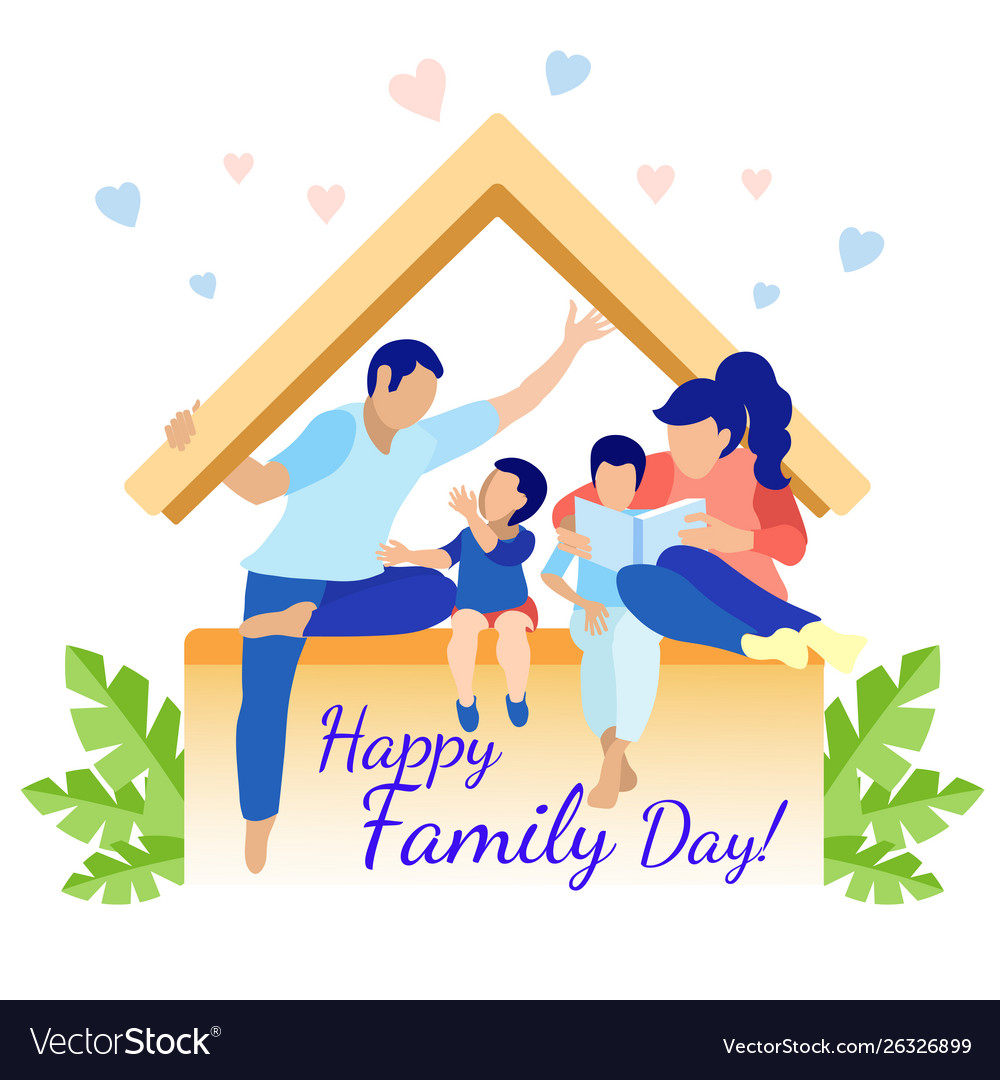 Happy family sitting under metaphor rocartoon Vector Image