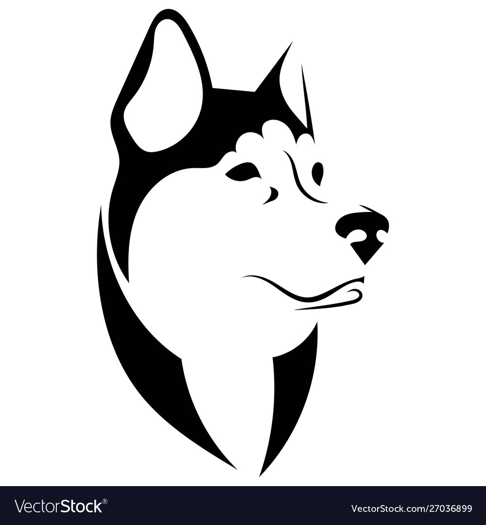 Husky logo portrait a black and white Royalty Free Vector