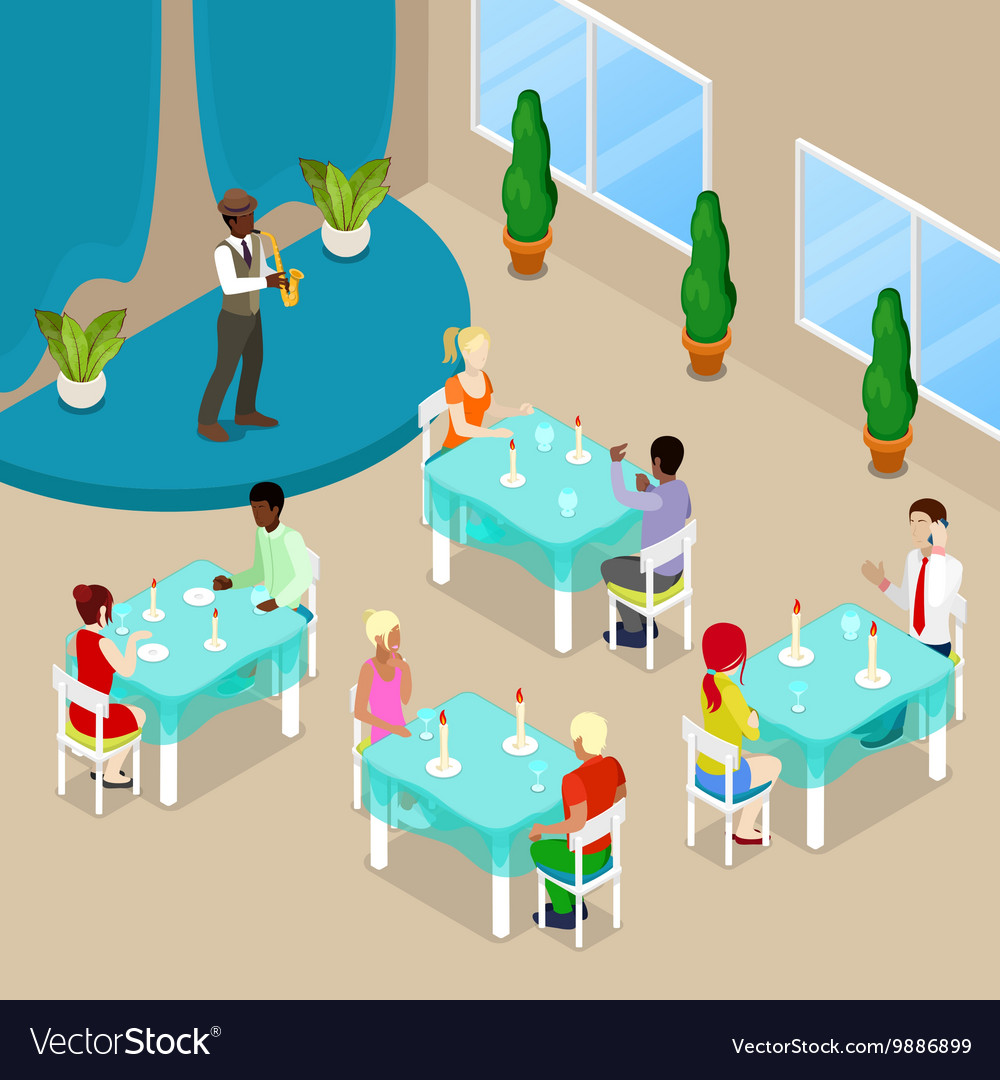 Isometric restaurant interior with people Vector Image