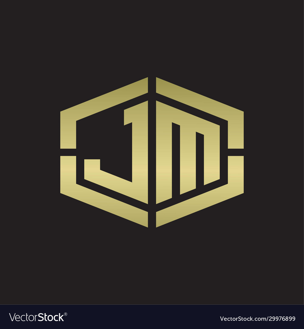 Jm logo monogram with hexagon shape and piece