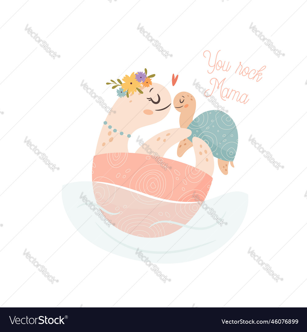 Mama turtle with baby happy mothers day greeting Vector Image