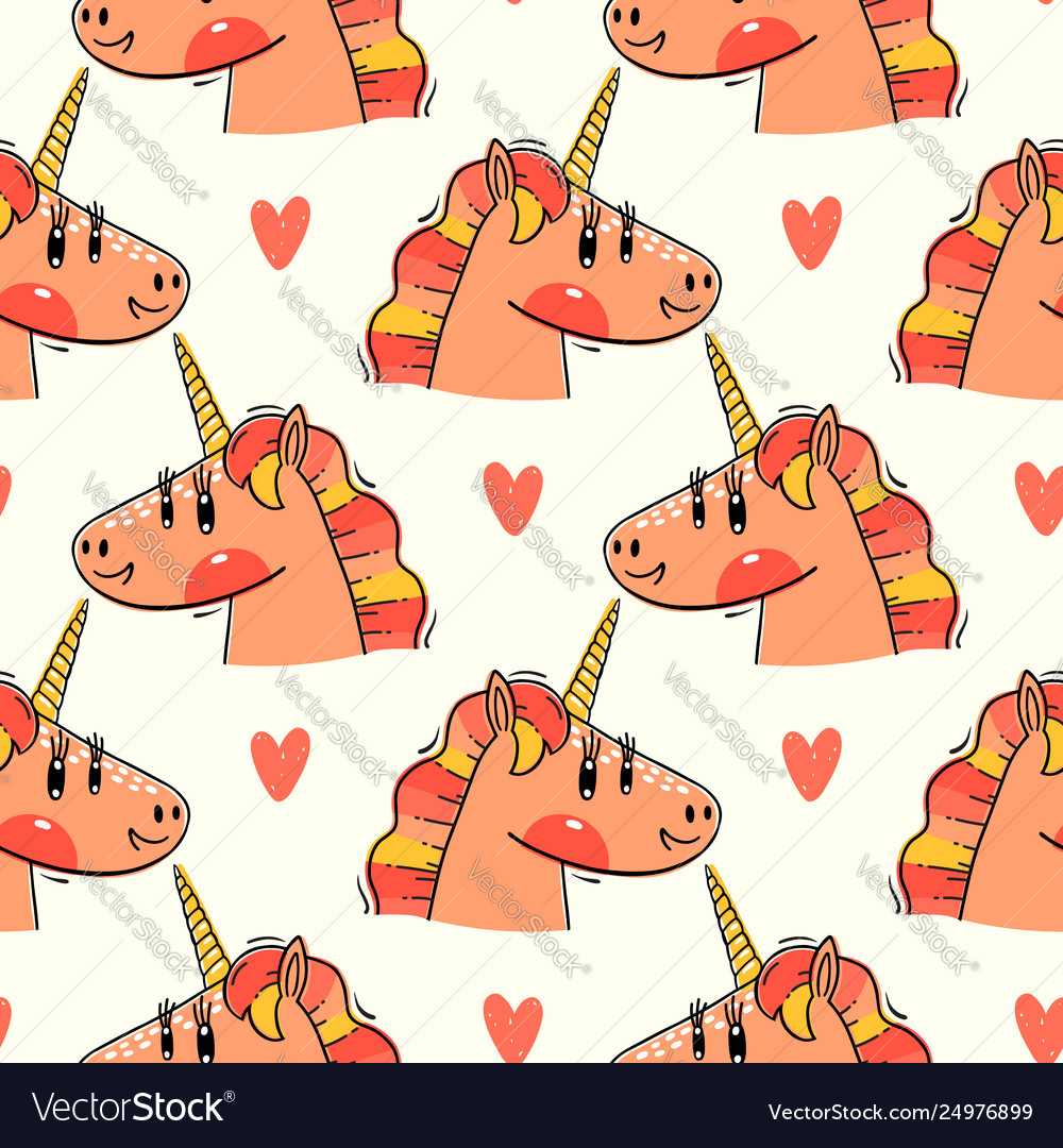 Seamless pattern with rainbow unicorn heads vector image Seamless pattern with rainbow unicorn heads