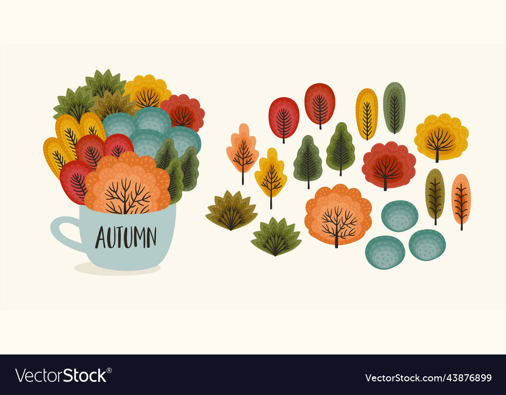 Set of abstract autumn trees isolated elements vector image Set of abstract autumn trees isolated elements