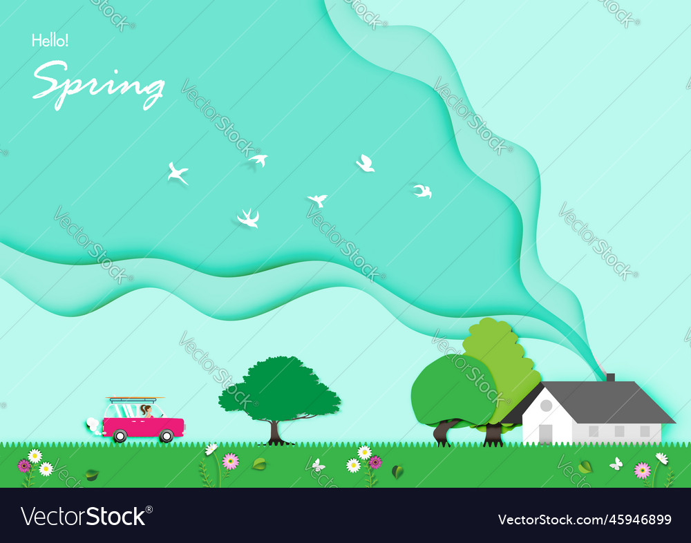 Spring background with paper art design and 001